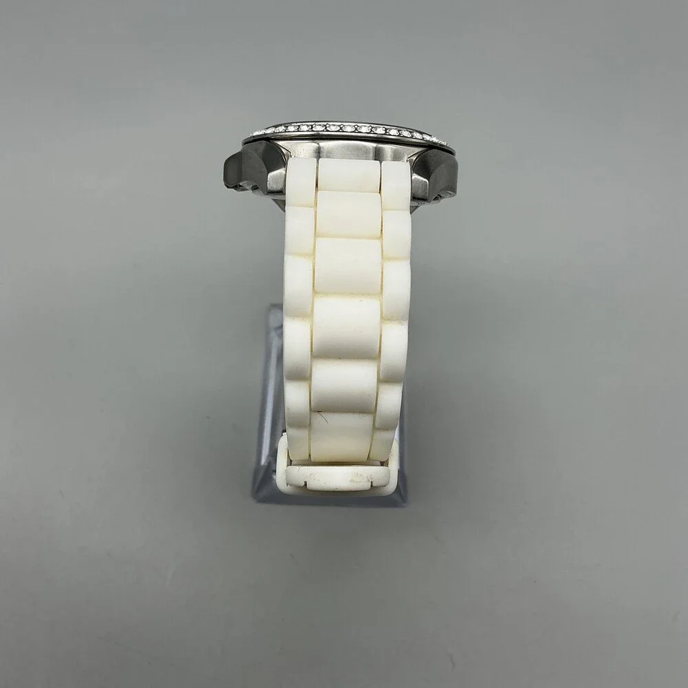 Fossil Womens Watch 38mm White Dial Silicone Crystal Bezel Multi Dial ES3244
